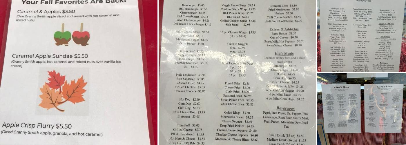 Alice's Place Menu