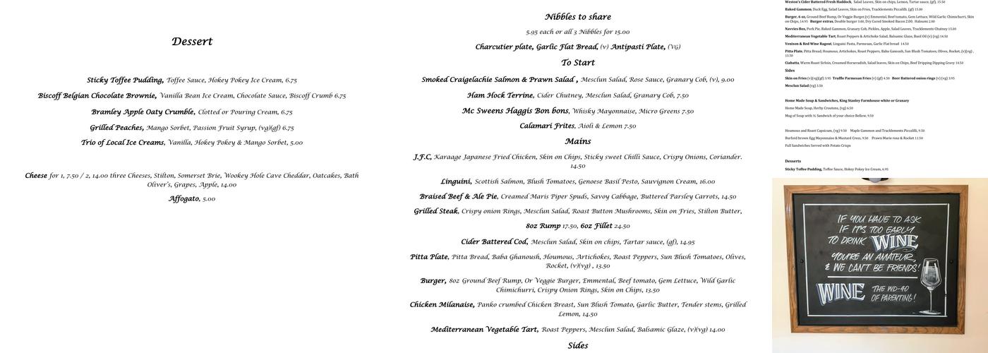 The Daneway Inn Menu