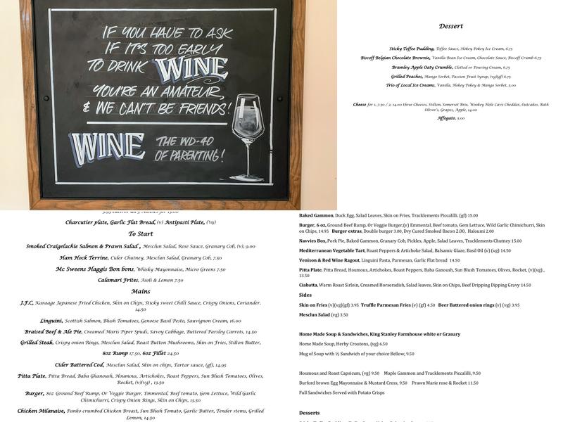 The Daneway Inn Menu