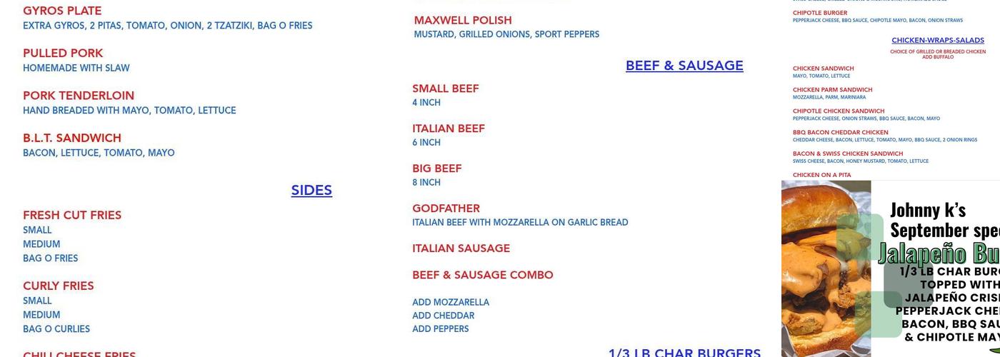 Johnny K's Menu