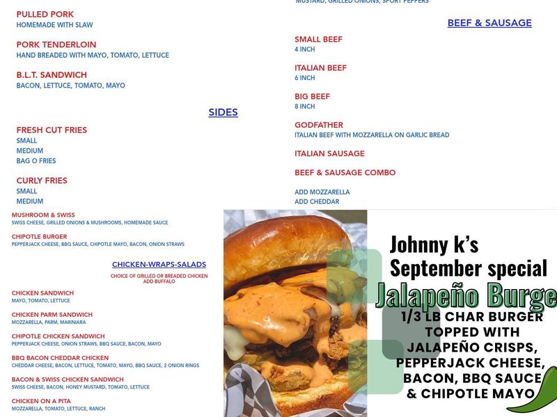 Johnny K's Menu