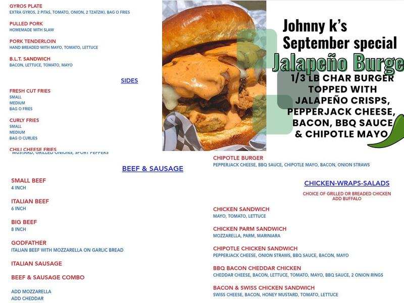 Johnny K's Menu