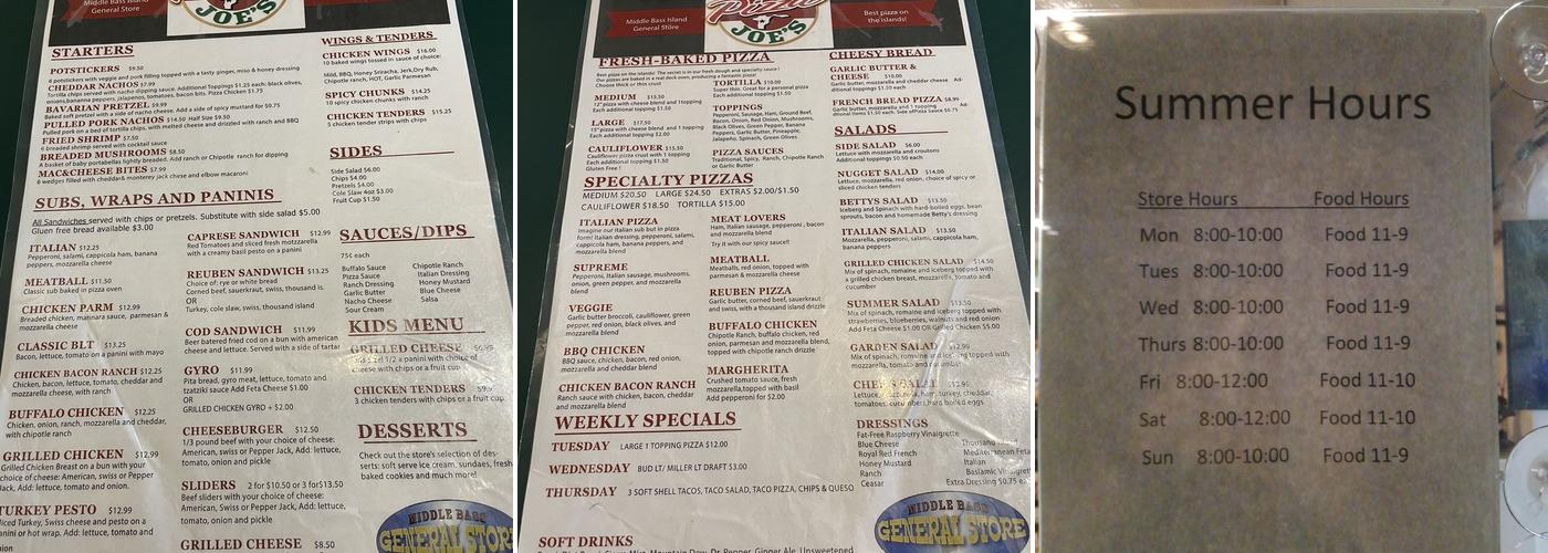 Uncle Joe's Pizza Menu