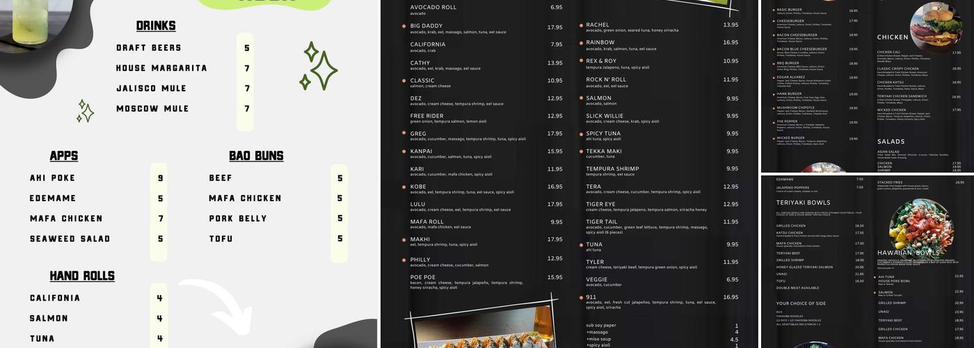 Wicked Sushi, Burgers, Bowls Menu