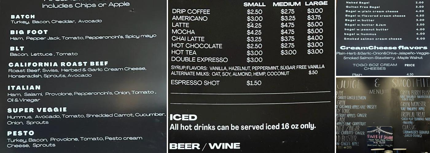 Freshies Bagels and Juice Menu