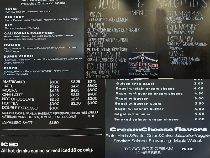Freshies Bagels and Juice Menu