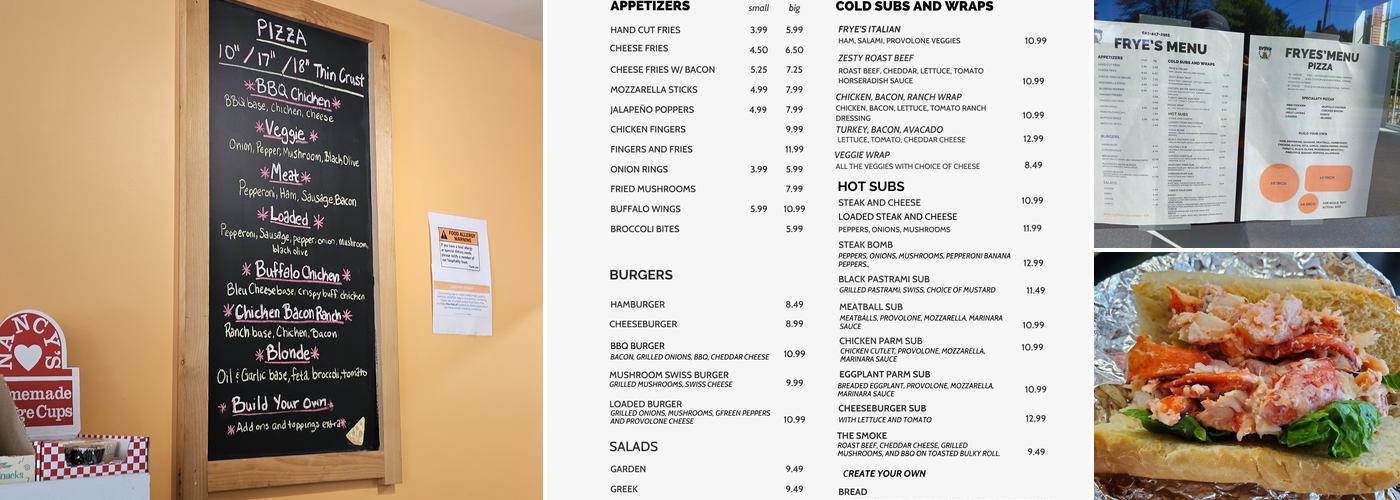 Frye's Store Menu