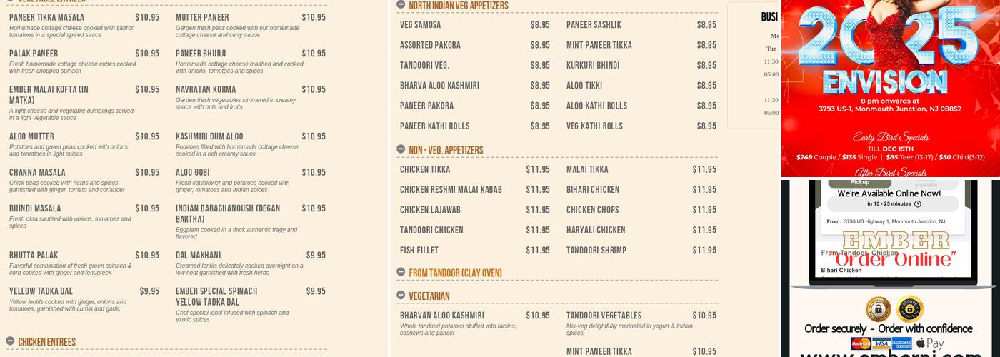 Ember Premier Banquets, Restaurant Take Outs and Catering Menu