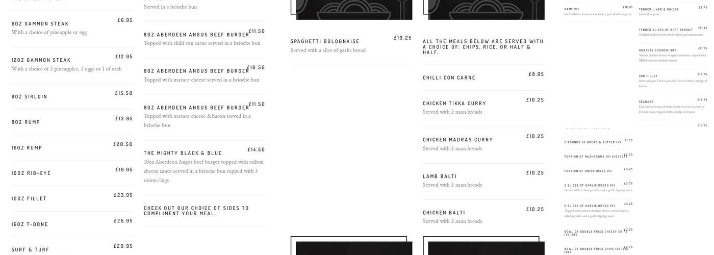 Dog & Partridge Menu