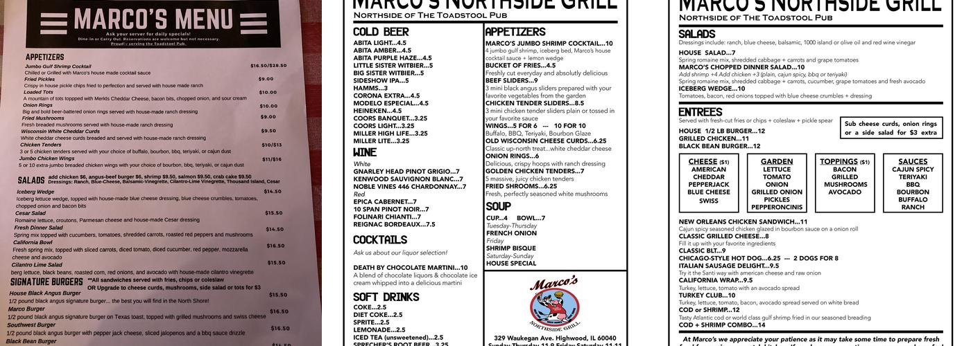 Marcos Northside Grill Menu