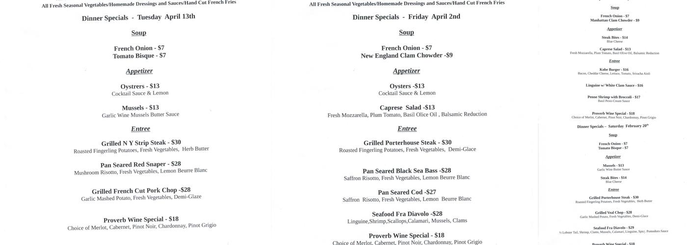 Vine Restaurant Menu