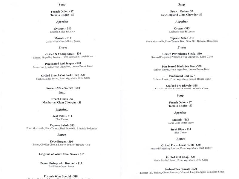 Vine Restaurant Menu