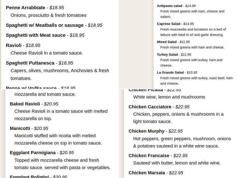 Nonna’s Place Ristorante Italiano Menu