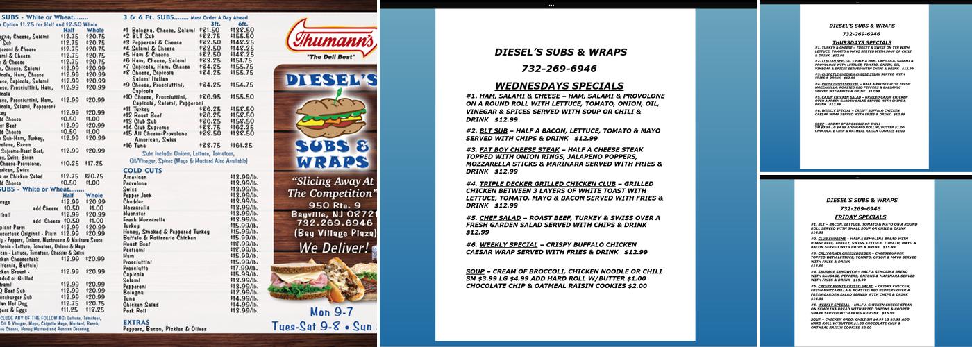 Diesel's Subs & Wraps Menu