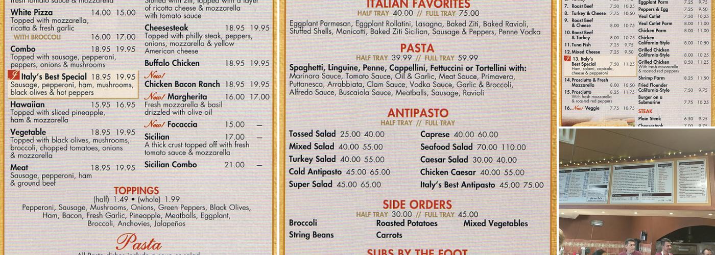 Italy's Best Pizza Menu
