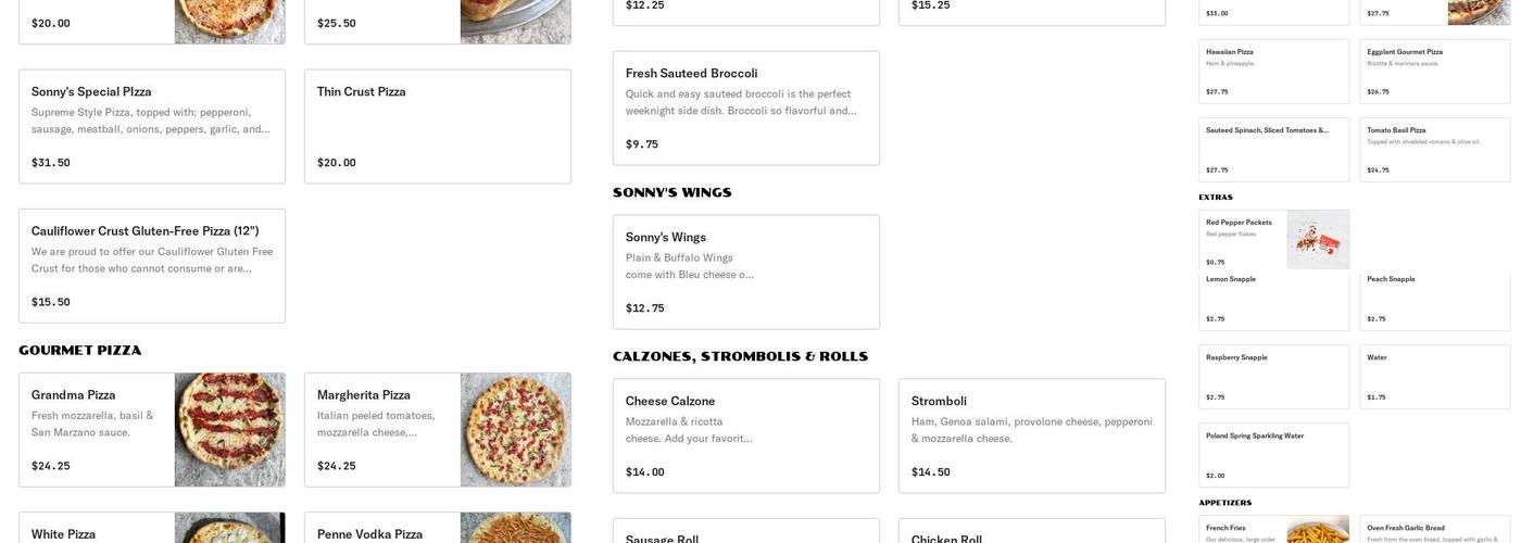 Sonny's Pizzeria & Restaurant Menu