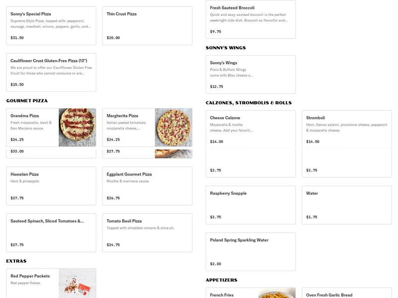 Sonny's Pizzeria & Restaurant Menu