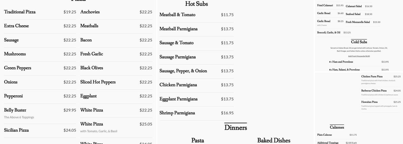 Donna's Pizza Center Menu