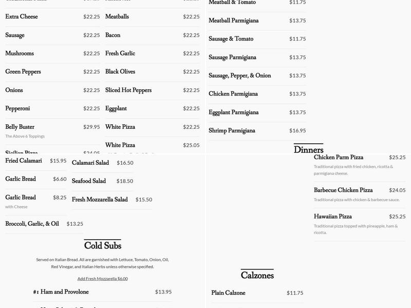 Donna's Pizza Center Menu