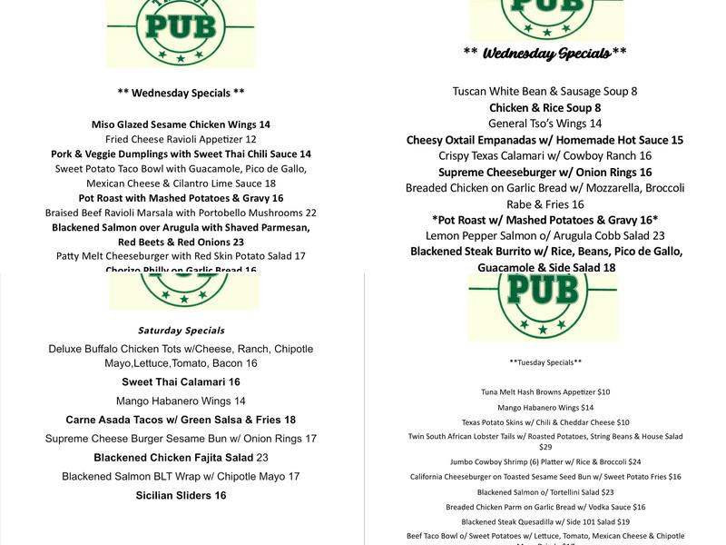 101 Pub Menu