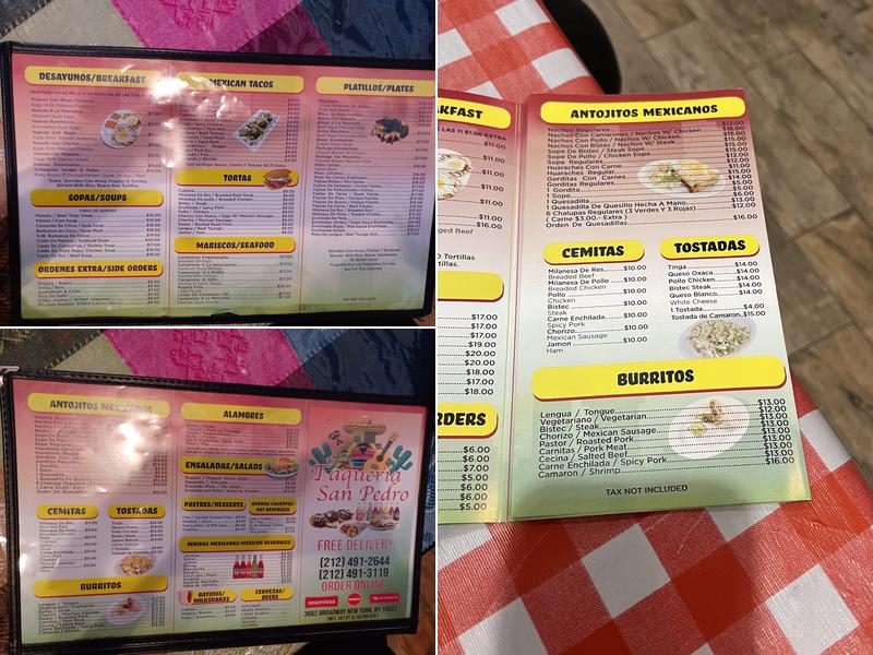 Taqueria San Pedro Menu