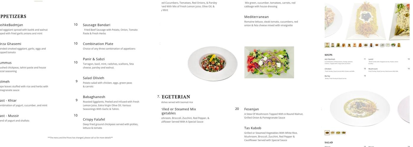 Rose Restaurant Menu