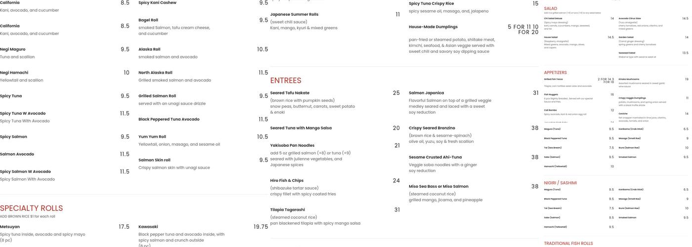 Sushi Metsuyan Menu