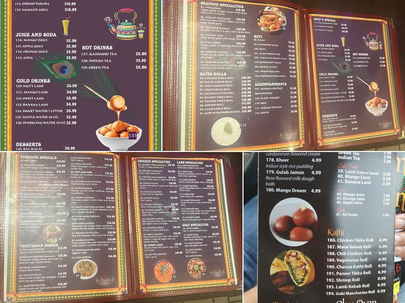 Namaste India Menu
