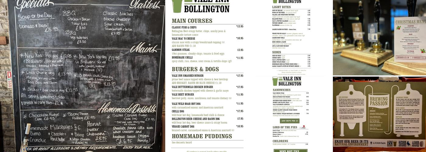 Vale Inn Menu