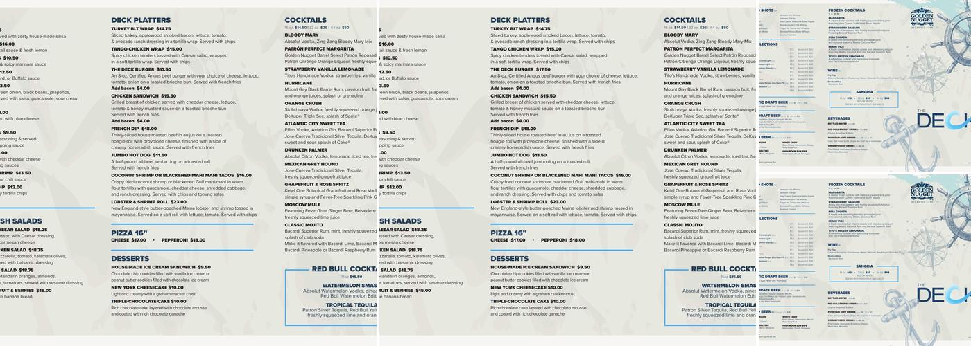 The Deck Bayfront Bar & Restaurant Menu