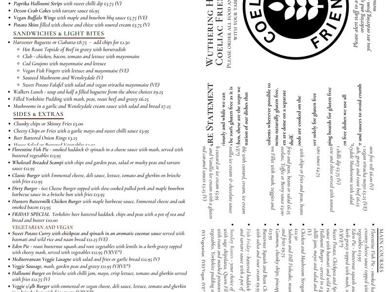 Wuthering Heights Inn - Village Pub & Campsite Menu