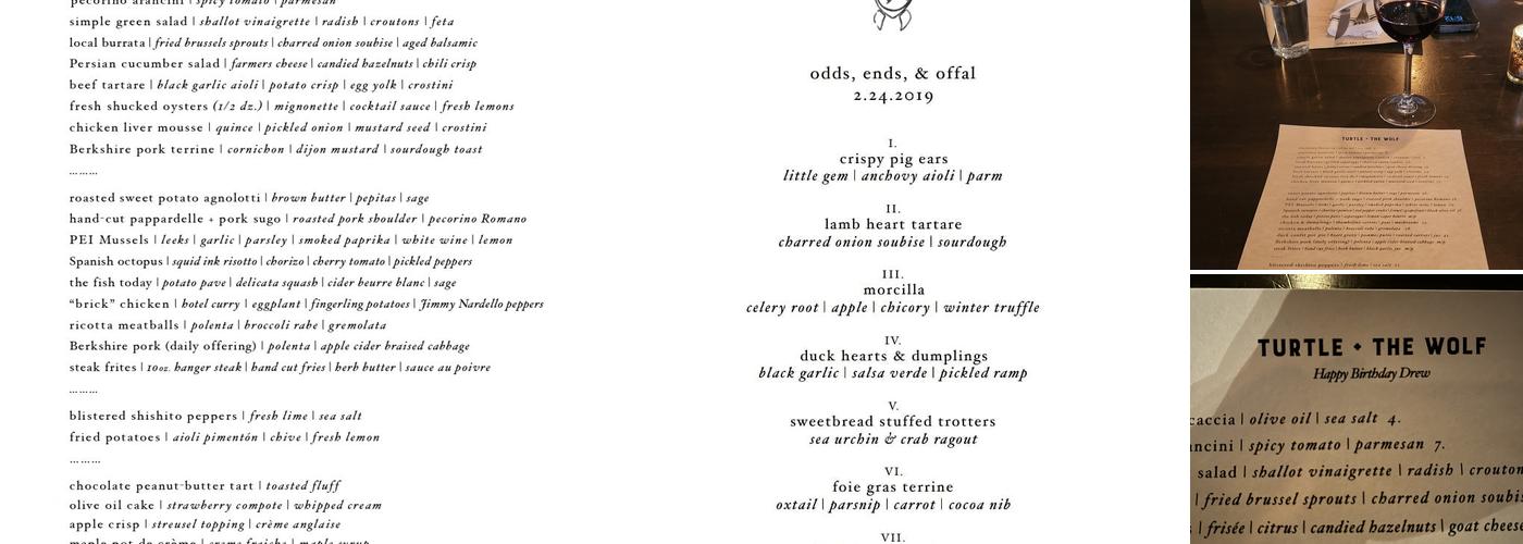 Turtle + the Wolf Menu