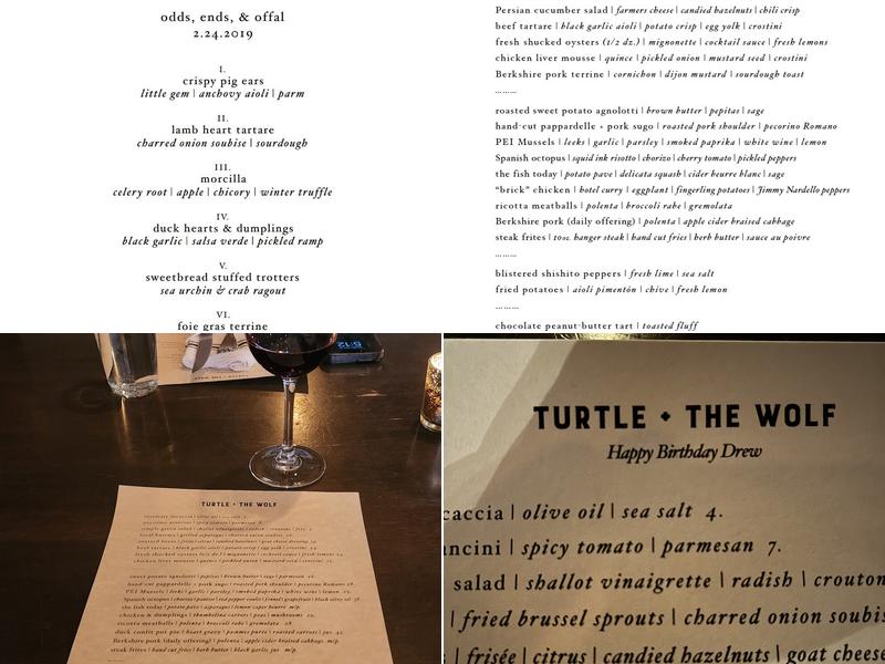 Turtle + the Wolf Menu