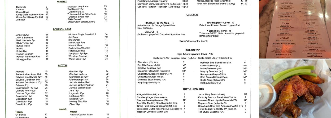 Egan & Sons Menu