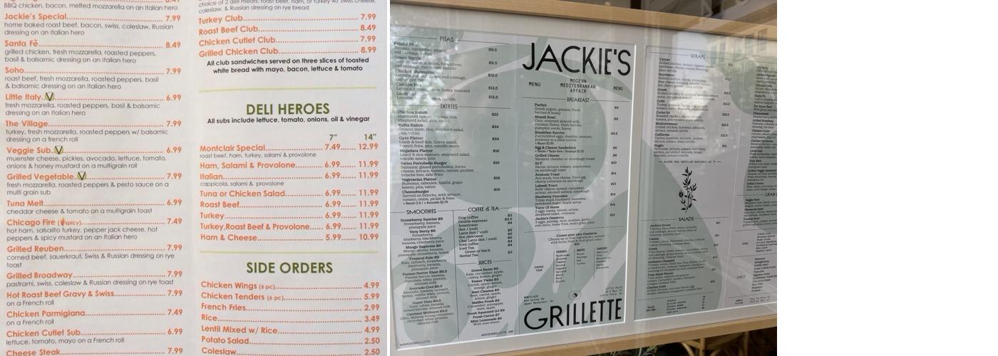 Jackie's Grillette Montclair Menu