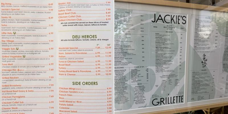Jackie's Grillette Montclair Menu