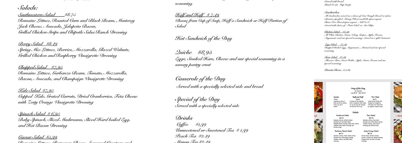 The Red Rooster Bistro & Bakery Menu