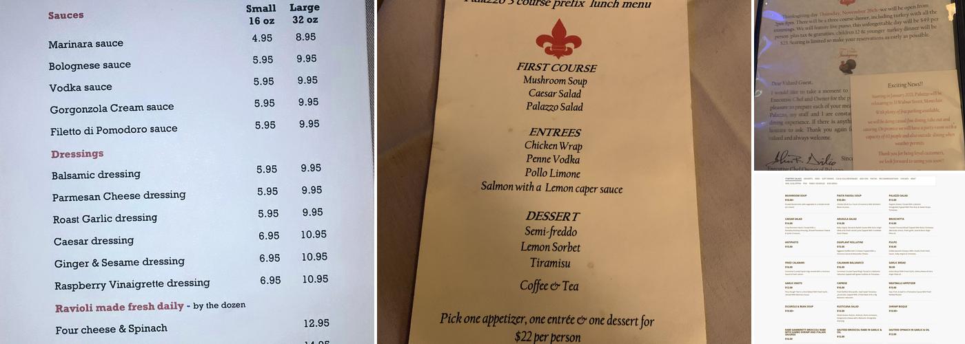 Palazzo Pasta Company Menu