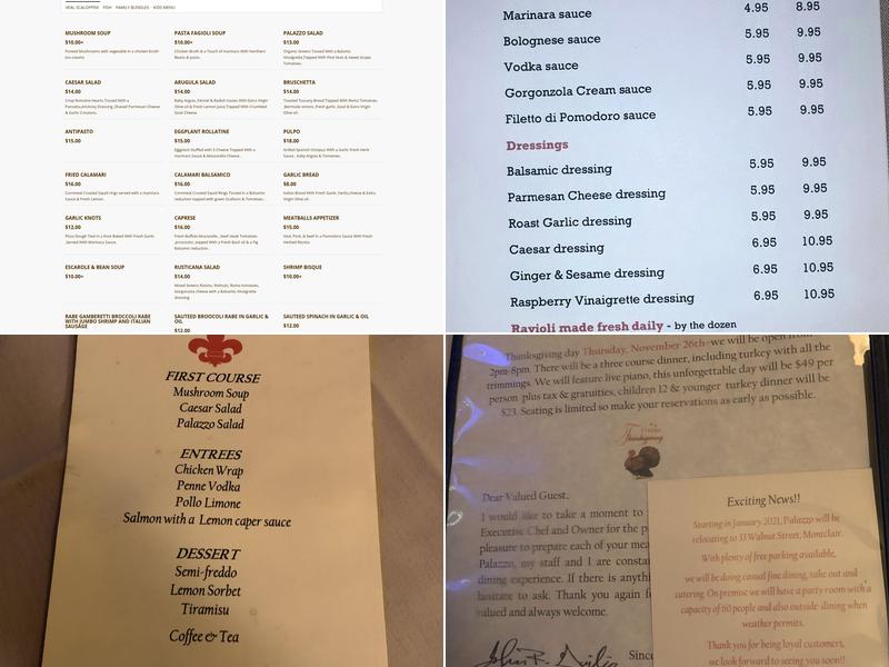 Palazzo Pasta Company Menu