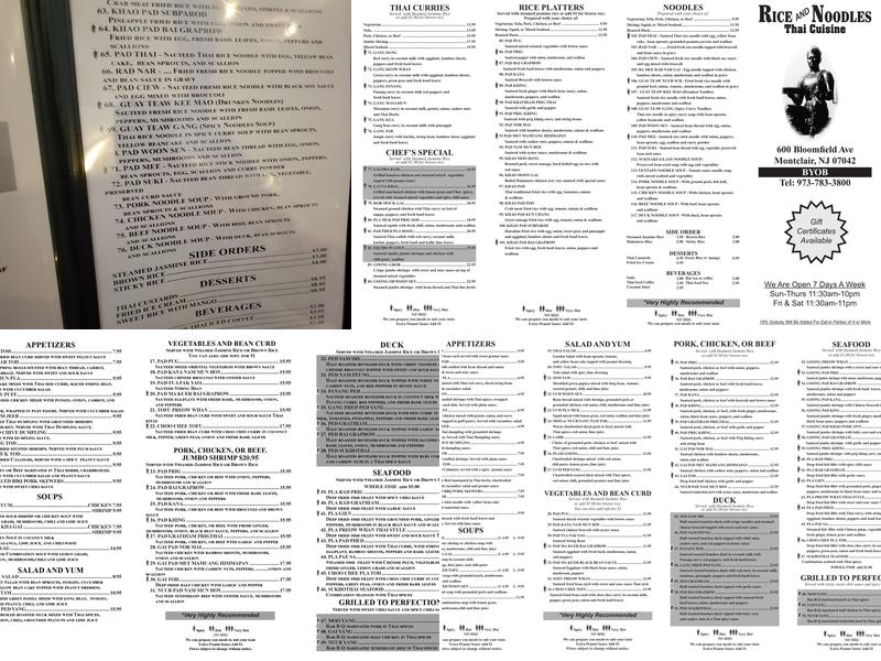 Rice and Noodles Thai Cuisine Restaurant Menu