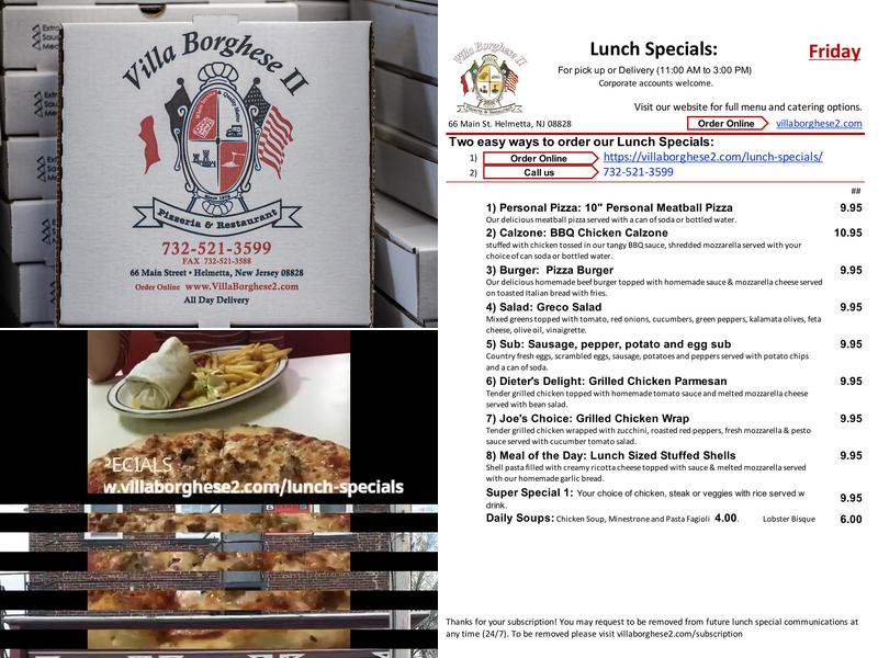 Villa Borghese II Menu