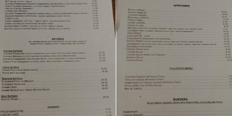Garvey's Family Restaurant and Pub Menu