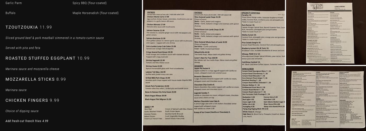 Legends Grille Menu