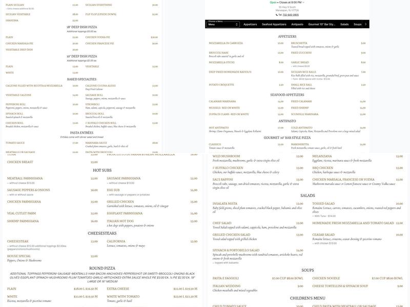 Cucina Alessi Italian Menu