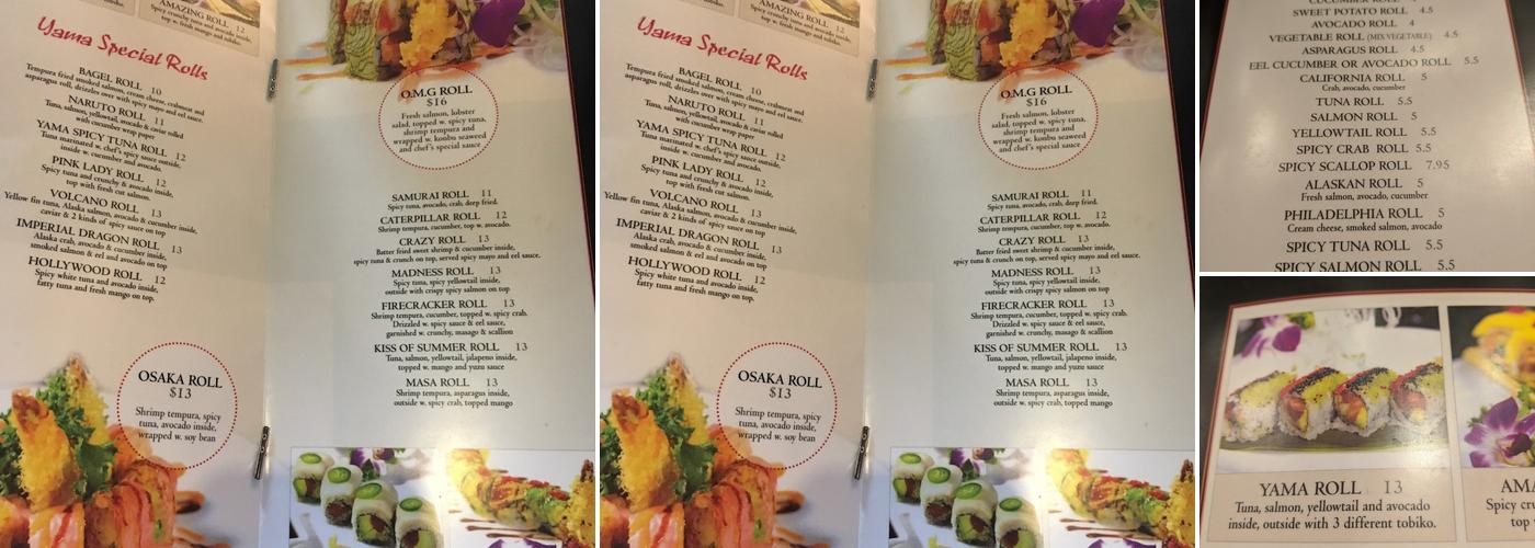 Yama Sushi Menu