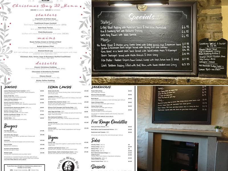 Old White Bear Public House and Restaurant Menu