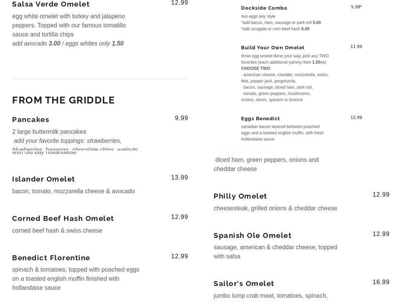 Dockside Diner Menu