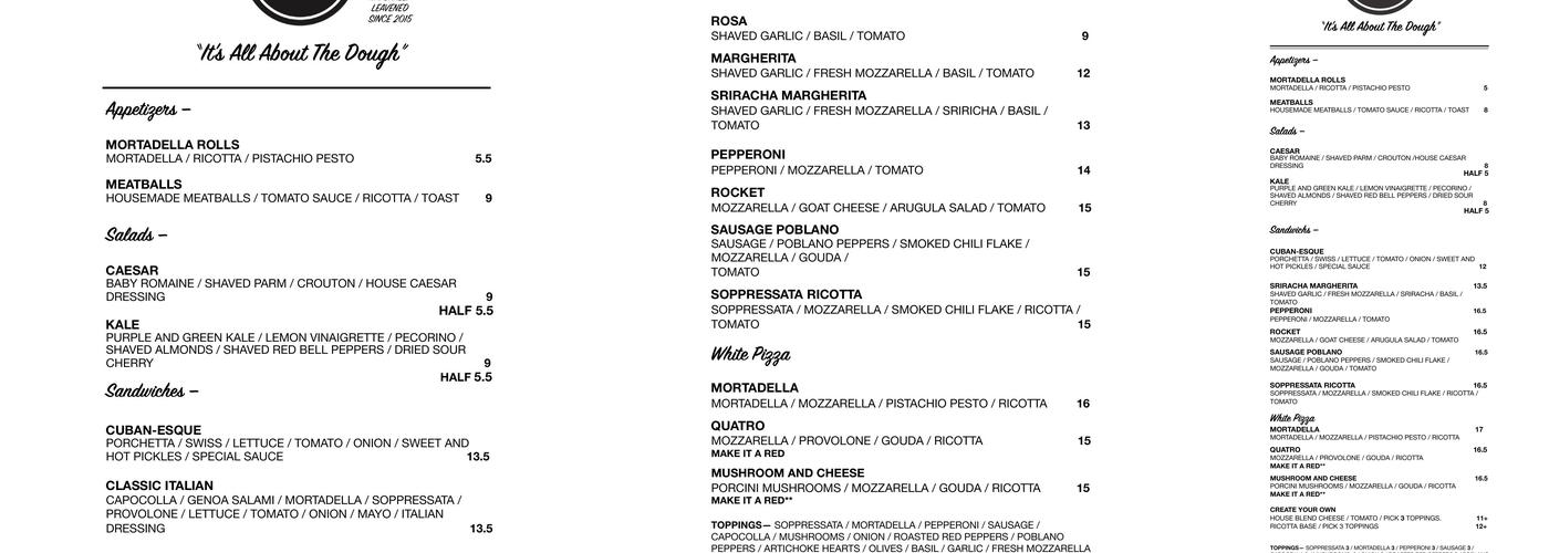 Mohio Pizza Co. Menu