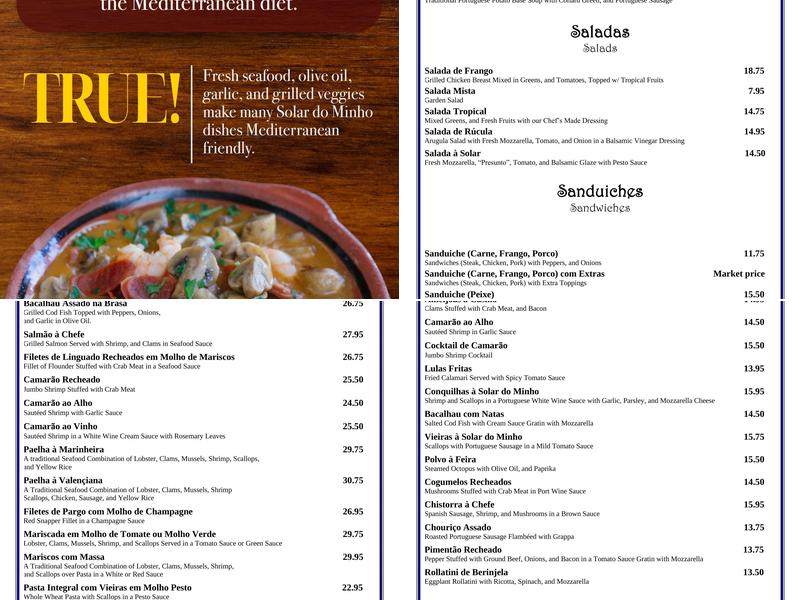 Solar Do Minho Menu