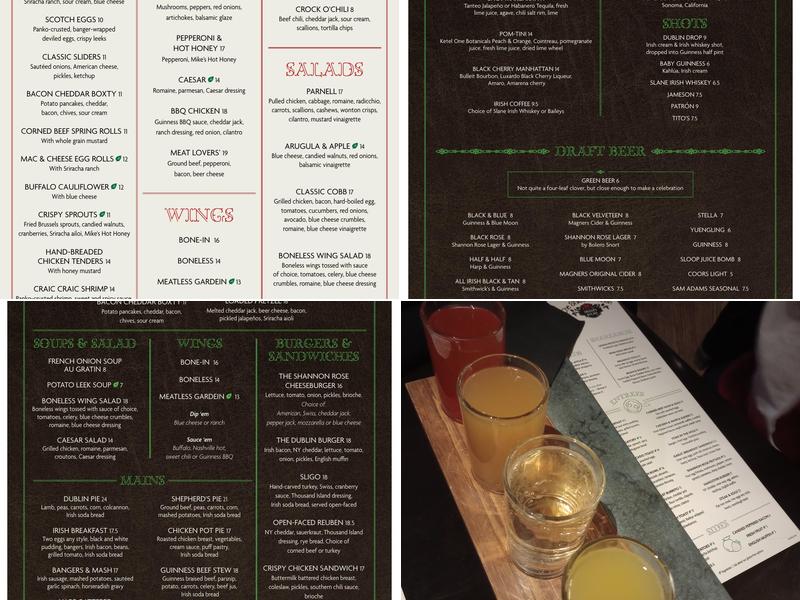 The Shannon Rose Menu